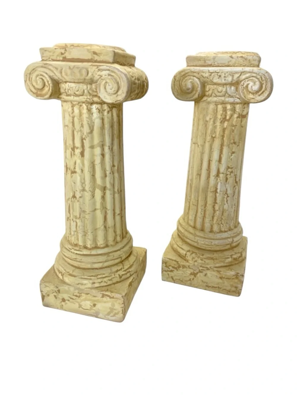 Set of 2 Vintage Greek Column Candlesticks in Aged Neutral Finish - Picture 2 of 10